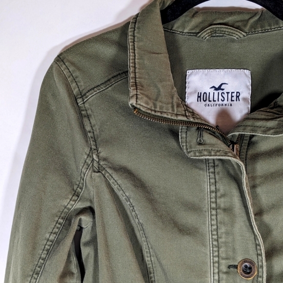 Hollister California Stretch Zip Army Green Long Sleeve Cotton Jacket Size Small - Picture 4 of 10